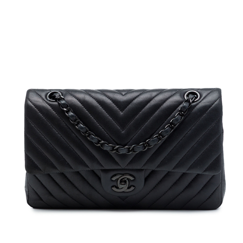 Pre-Loved Chanel Medium Classic Chevron Lambskin So Black Double Flap